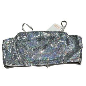 GB Women's Silver Sequin Bandeau Camisole Top Size M Party Sparkly